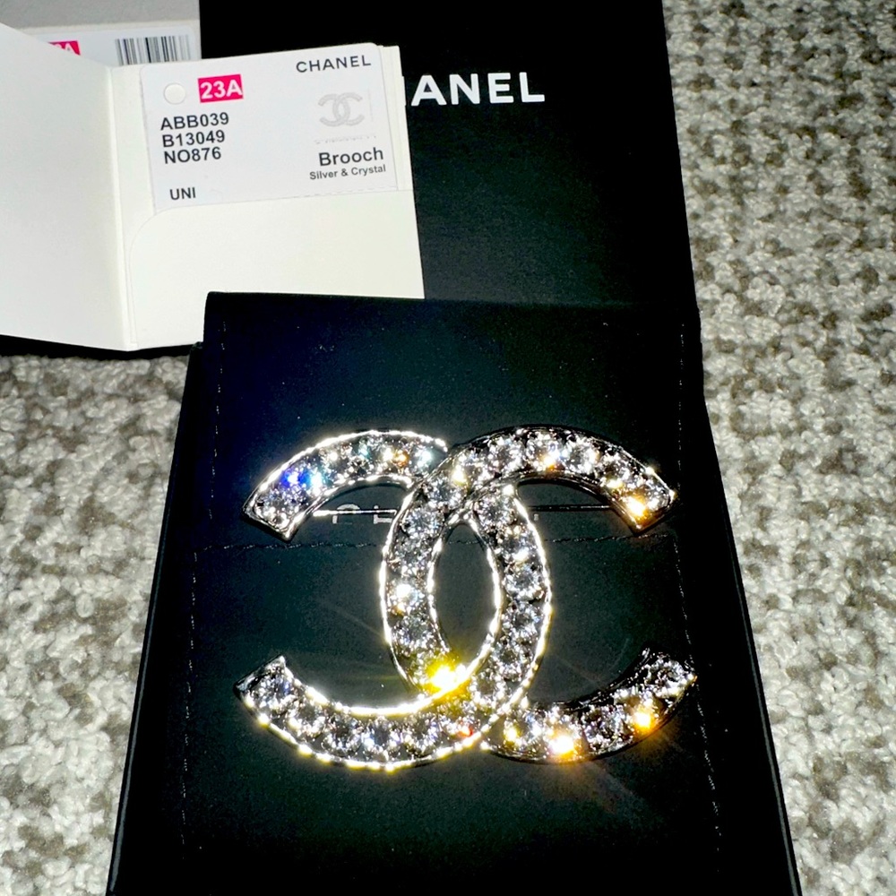 Chanel Silver and Crystal CC Brooch 23A NIB